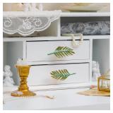 SOFFEE DESIGN Set of 2 Metal Green Leaf Cabinet Pull Dresser Drawer Handle, Simulated Leaf Shape Gradient Color with Glossy Layer Closet Handles, Door Knobs with Mounting Screws