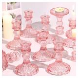 Simeitol Glass Candle Holder Set of 12, Pink Taper Candle Holders Bulk, Vintage Candlestick Holders, Candle Stick Holder for Table Centerpieces, Wedding & Mother