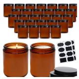 QAPPDA 8oz Amber Candle Jars Set of 30,Round Glass Jars with Black Lids,Empty 250ml Glass Candle Making Jar Bulk Thick Small Food Storage Jar for Spice,Candy,Powder