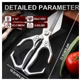 Kitchen Shears,Multifunctional Heavy-Duty Kitchen Shears,Japanese High-Carbon Steel Culinary Shears for Chicken, Meat, Seafood, Bone Cutting(Silver)