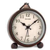 Peakeep 4 Small Battery Operated Antique Retro Analog Alarm Clock with Contour Lines in Gold for Room Decors, Silent Elegant Bedside Desk Gift Clock