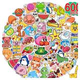 Apakkai 600 Pcs Cute Stickers for Kids, Water Bottle Stickers for Teens, Kawaii Vinyl Phone Laptop Skateboard Animal Waterproof Sticker, Bulk Aesthetic Sticker Packs for Boys Girls Teacher