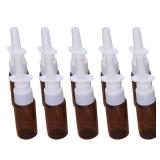 Healifty 15ml Empty Nasal Spray Bottle, Plastic Refillable Fine Mist Empty Spray Bottles Amber Sprayers 10pcs (Brown Pet+ 18R Direct Injection)