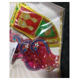 Diwali Decoration Combo Acrylic Peacock Rangoli with Red Toran & Laxmi Charan Paduka | Floor & Wall Stickers for Indian Puja, Home Temple, Festival Decor CMB-02