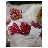 Diwali Decoration Combo Acrylic Peacock Rangoli with Red Toran & Laxmi Charan Paduka | Floor & Wall Stickers for Indian Puja, Home Temple, Festival Decor CMB-02