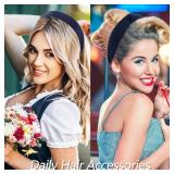 VELSCRUN Headbands for Women 7 Pcs Different Navy Blue Knotted Solid Pearl Head Bands Non Slip Hair Band for Womens Gilrs Thin Thick Short Hair Fashion Accessories