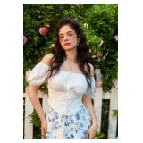 Scarlet Darkness Corset Tops for Women 2024 Going Out Crop Tops Summer Renaissance Shirt White M