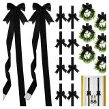 Yinkin 16 Pcs Christmas Door Cabinet Bows with Wreaths Set 10 Large Black Cabinet Bows 6 Mini Hanging Garlands Front Door Decorations Xmas Hanging Ornaments for Party Supplies