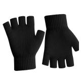 NZKNP Black Fingerless Gloves for Women Men Fingerless Gloves for Women Men Winter Warm Knitted Cold Weather Glove with Finger Holes Stocking Stuffers Teens