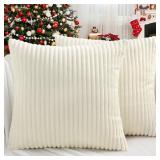 Simmore Decorative Christmas Throw Pillow Covers 20x20 Set of 2, Soft Natural Plush Flannel Double-Sided Fluffy Couch Pillow Covers for Sofa Living Room, Cream White