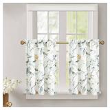 Leeva Kitchen Curtains 36 Inch Length Set, Grey Bird Light Filtering Window Curtain Panels for Small Window Living Room Bedroom, Rod Pocket