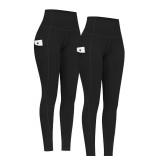PHISOCKAT 2 Pack High Waist Yoga Pants with Pockets, Tummy Control Leggings, Workout 4 Way Stretch Yoga Leggings XL