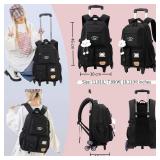 NIWEIYA Girls Boys Rolling Backpack with Wheels, Girls Backpack with Wheels for School, Kids Carry-on Luggage Wheeled School Bag Roller Trolley Bookbag, White