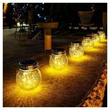 Cooo 2 Pack Crackle Glass Solar Lantern with 30 LED Firefly Lights Waterproof Outdoor Hanging Lamp 215% Larger Solar Panel, Anti-Rust Lids Decorative Lighting for Garden Patio Christmas Decorations