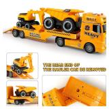 Dwi Dowellin Construction Carrier Truck Kids Toys,25.6 Semi-Trailer Toy with Excavator and Dump Truck,Gifts for Age 3 4 5 6+ Years Old Boys Girls