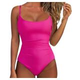 SUUKSESS Women Sexy One Piece Tummy Control Swimsuit Scoop Neck Slimming Swimwear 2025 Crisscross Backless Bathing Suit(Hot Pink,Small)