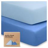 KeaBabies 2-Pack Organic Crib Sheets for Boys, Girls - 52x28 Fitted Crib Mattress Sheet Neutral, Breathable Jersey Cotton Cover for Baby Bed, Toddler Mattress, Soft & Cute Prints (Cornflower)