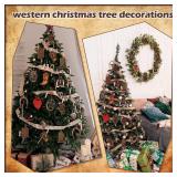Vercraft 36 Pcs Western Cowboy Ornaments for Christmas Tree Hanging Double-Sided Printing Wooden Xmas Decor Cowboy Hat Cactus Horseshoe Boots Ornaments for West Theme Decorations