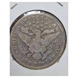 1907-S Barber silver half dollar
