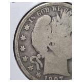 1907 Barber silver half dollar