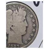 1907 Barber silver half dollar