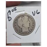1908-D Barber silver half dollar