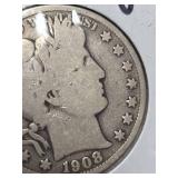 1908-D Barber silver half dollar
