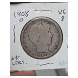 1908-O Barber silver half dollar
