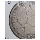 1908-O Barber silver half dollar