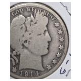 1914-S Barber silver half dollar