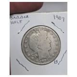 1907 Barber silver half dollar
