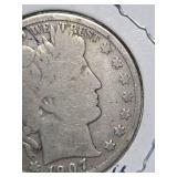 1907 Barber silver half dollar