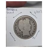 1907 Barber silver half dollar