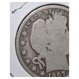 1907 Barber silver half dollar