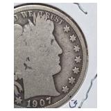 1907 Barber silver half dollar