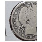 1907-D Barber silver half dollar