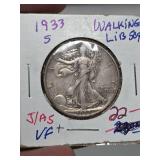 1933-S very fine Walking Liberty silver half dollar