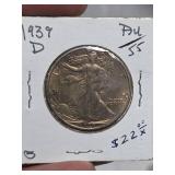 1939-D Walking Liberty silver half dollar