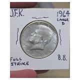 1964 Large D JFK silver half dollar
