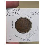 1832 very rare 1/2 cent