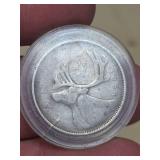 1954 Canada silver 25 cent coin
