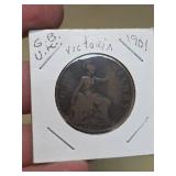 1901 G.B. U.K. Victoria one penny coin