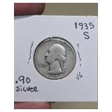 1935-S Washington silver quarter