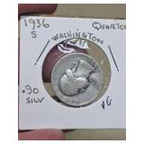 1936-S Washington silver quarter