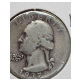 1937 Washington silver quarter