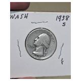 1938-S  Washington silver quarter