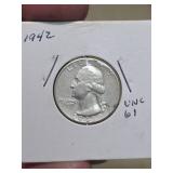 1942 Washington silver quarter