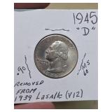 1945-D MS60 Washington silver quarter