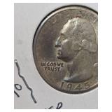 1945-D MS60 Washington silver quarter