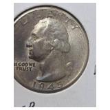 1945-D MS60 Washington silver quarter
